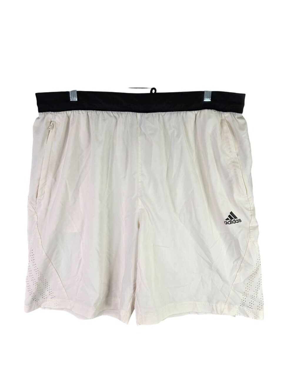 Mens Adidas White Training Shorts Black Waistband Side Pockets Polyester Size XL